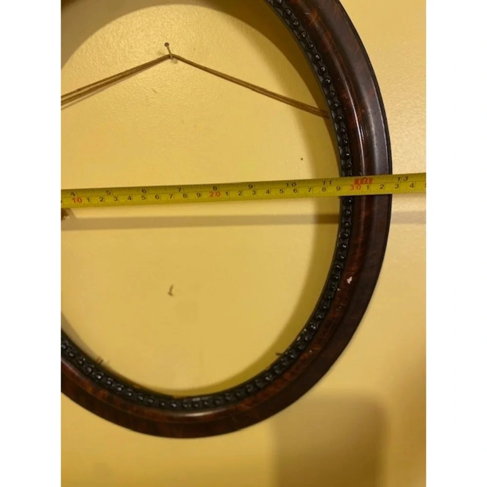 Antique Victorian Oval Wood Picture Frame Faux Bois Beaded Inner Liner Brown